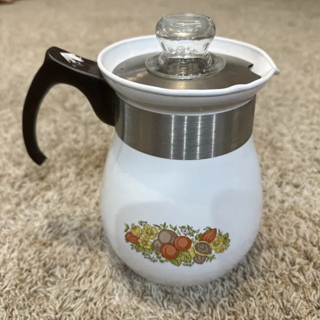 Vintage Corning Ware Coffee Maker Pot 6 Cups Spice Of Life Made In USA P-166