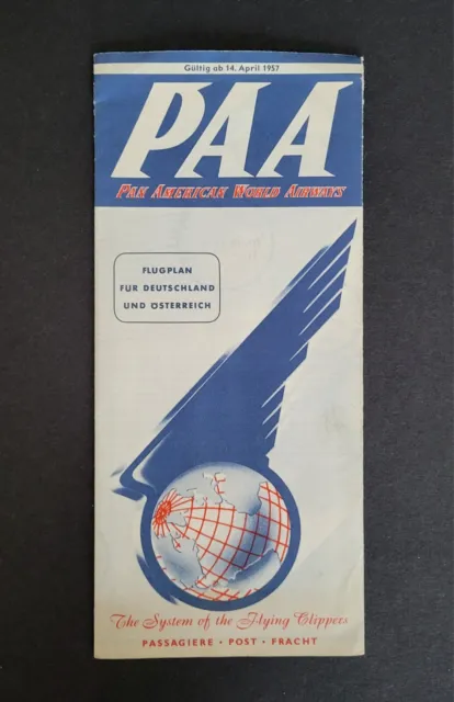 PAA PAN AMERICAN WORLD AIRWAYS Flugplan / Timetable 14. April 1957 !