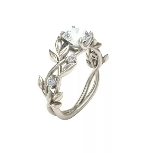 Wedding Crystal Silver Color Rings Vine Leaf Design Engagement Ring For Women 2