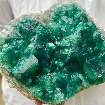 7.34LB natural super beautiful green fluorite crystal ore standard sample ZS691