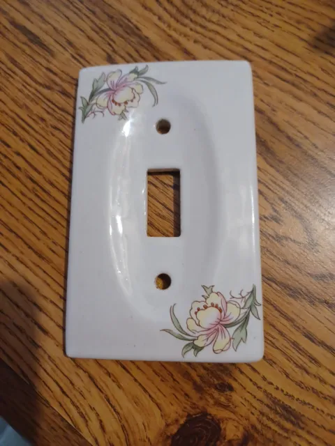 Vintage Ceramic Stoneware Florial Light Switch Cover Salvage Art Deco Style