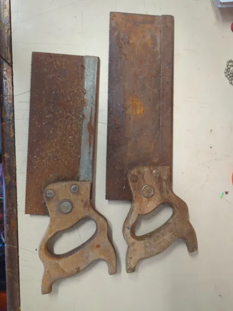 2 X Vintage Disston Hand Tenon Saws Back Saw, 10" + 12" Blade Tool Tools Garage