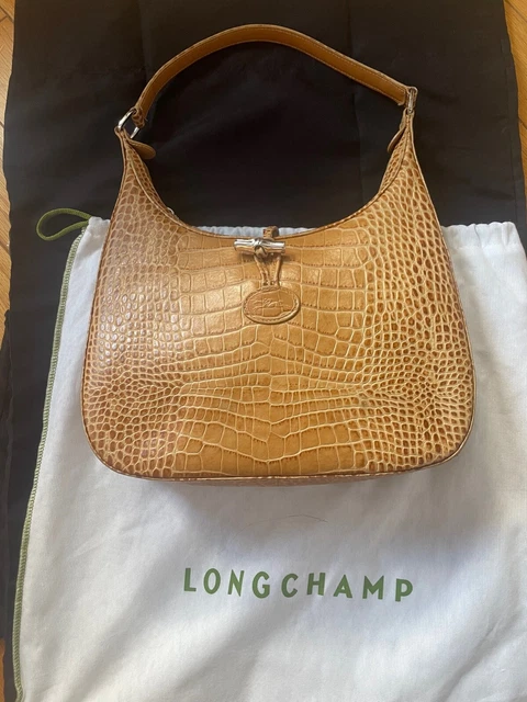 Longchamp Roseau Honey Tan Crocodile Embossed Leather HandBag - NEW 2