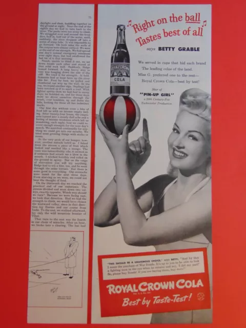 1944 ROYAL CROWN COLA Actress Betty Grable likes art print ad