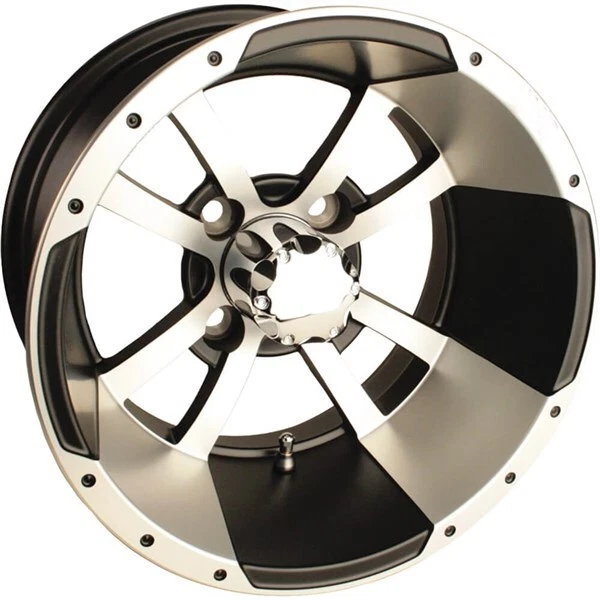 Machined w/Black 14x7, 4/4, 3+4 Ocelot E107 Golf Cart Wheel - 847-147107-02
