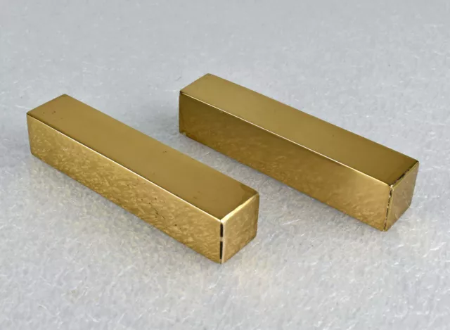 Pair of VTG MCM Hollywood Regency Solid Brass Long Rectangular Drawer Bin Pulls