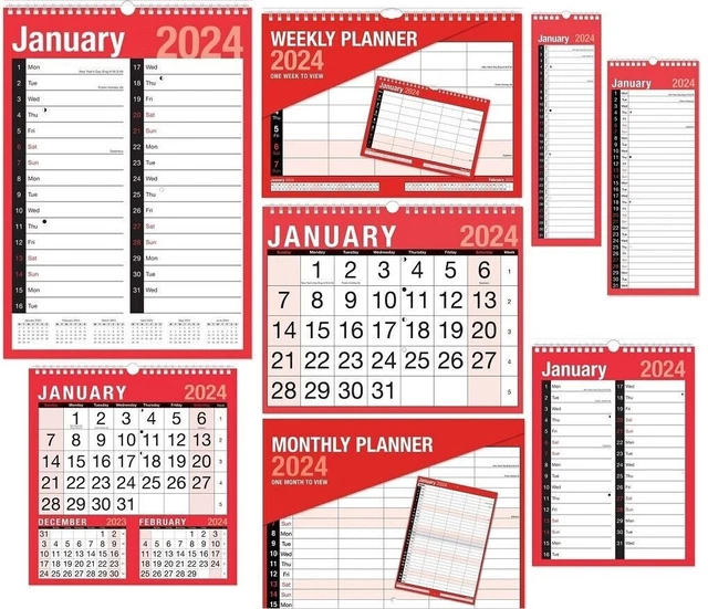 2024 WALL CALENDAR Slim Calender, A4 Large Month to View Planner, Easy