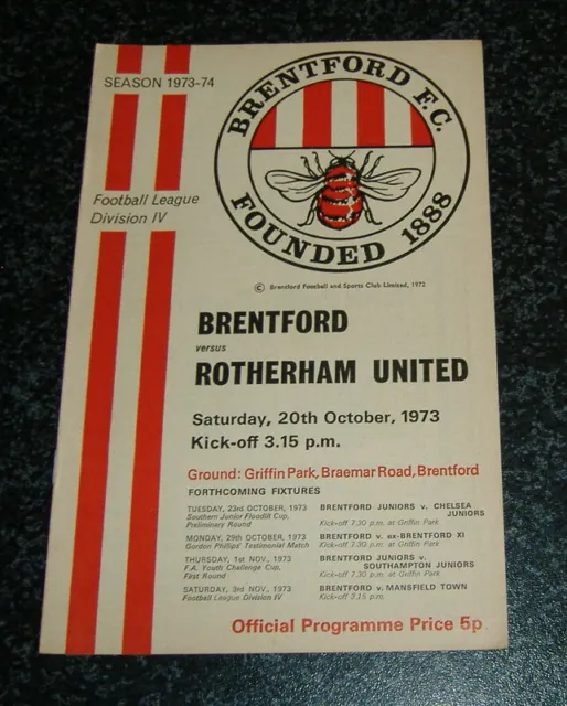 Brentford v Rotherham 1973/74 *EXC*