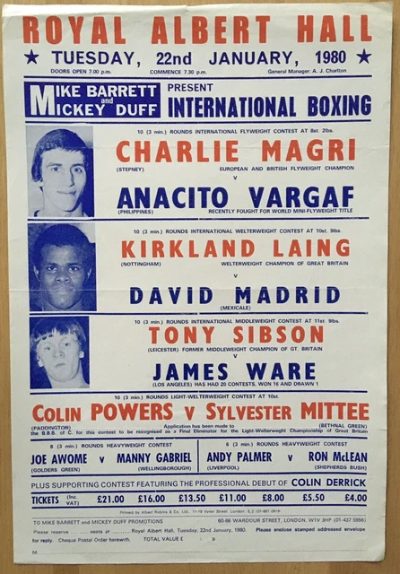 Superb Rare Tony Sibson Vs James Ware + Magri Original Handbill Poster 1980!!
