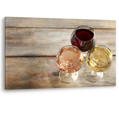 Glasses White Red and Rose Wine Wood Framed Luxury Canvas Wall Art Picture Print