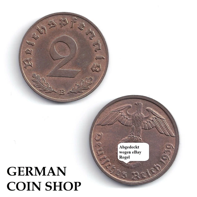 2 Reichspfennig Copper 1936 1937 1938 1939 1940 A B D E F G J - Please Select