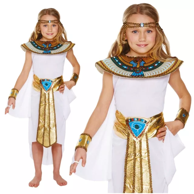 Costume abito elegante regina egizia ragazze Cleopatra Egitto bambini libro giorno della settimana