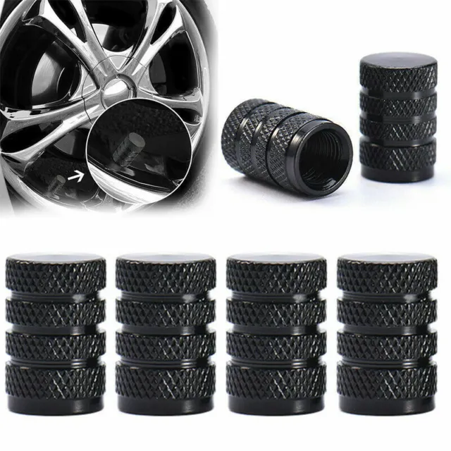 4pcs Black Aluminium Car Wheel Tyre Valve Stems Air Dust Cover Cap Accessories