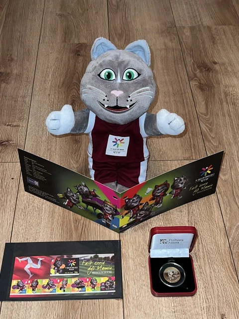 Tosha Cat ✨ Isle of Man Youth Games ✨ Plush Mascot ✨ 2011 £2 Pound Coin ✨ Stamps