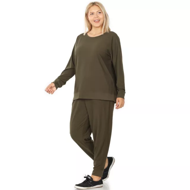 Plus Size Reverse Soft French Terry Top and Jogger Pants Set