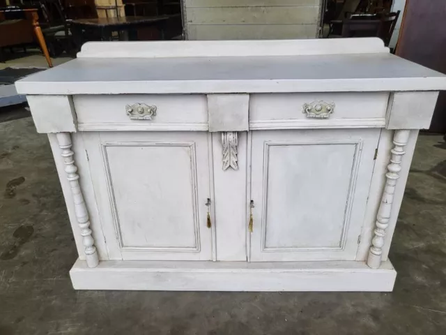 Antique Victorian painted grey sideboard 2 door drawers shelves bracket feet dre