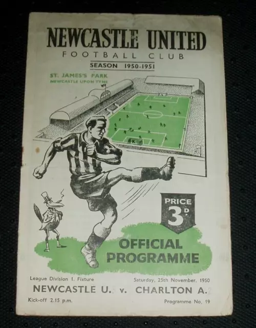 NEWCASTLE UNITED v CHARLTON ATHLETIC  1950/51 DIVISION 1 PROGRAMME