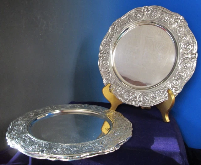 Antique Barbour Silverplate Chargers Fabulous Putti Garlands Grapes  No Monogram