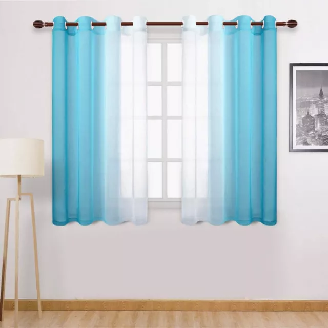 1PC Gradient Color Sheer Bedroom Kitchen Window Curtains With Eyelet Ring Top