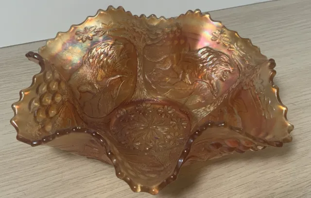 Imperial Marigold Carnival Glass 7in Ruffle Sawtooth Edge VTG Small Bowl Lion