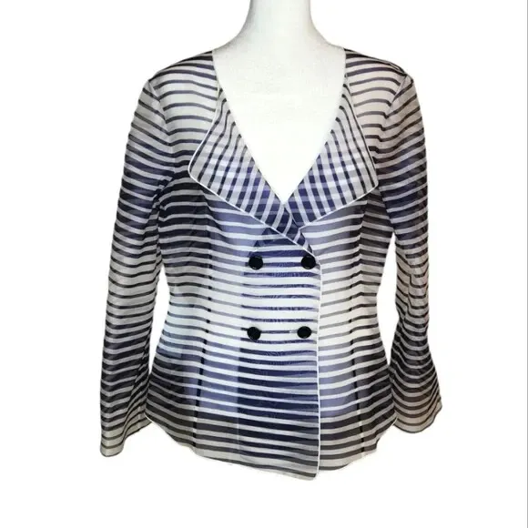 Armani Collezioni Double Breasted Striped Organza Silk Blouse Size 10