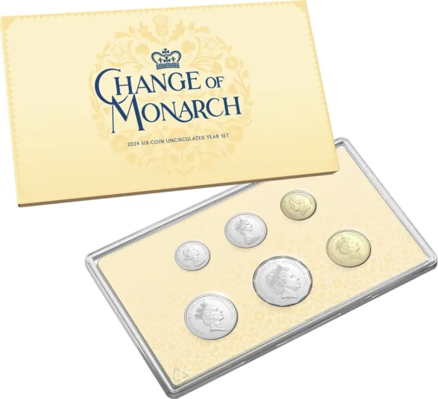 2024 Change of Monarch Six Coin UNC Set RAM QEII and KCIII