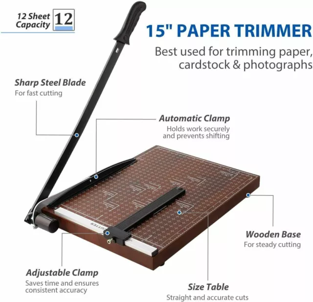 12 Sheets 15" Heavy Duty Paper Cutter A4 To B7 Guillotine Page Trimmer NEW 2