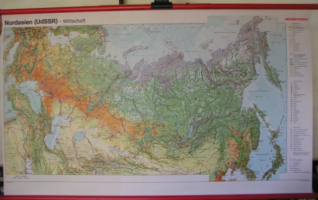 Tarjeta de Pared de la Escuela Mapa Asia Nordasien Urss Rusia Economía De