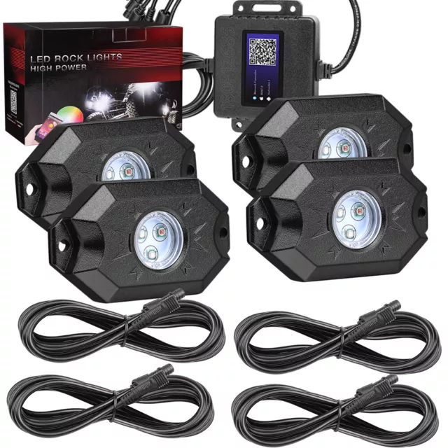 4 Pod RGB LED Rock Light Bluetooth Underglow Lamp For CAN-AM POLARIS RZR ATV UTV