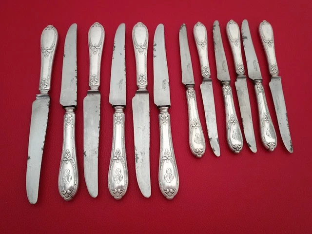 6 couteaux à entremets métal argenté lame inox art déco