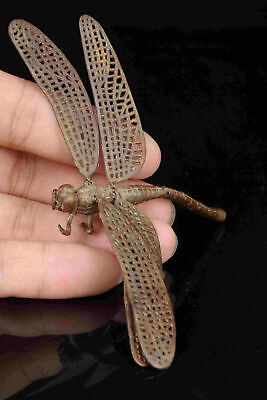 China Old Collectible Hand-Carved Red Copper Insect Lifelike Dragonfly Statue