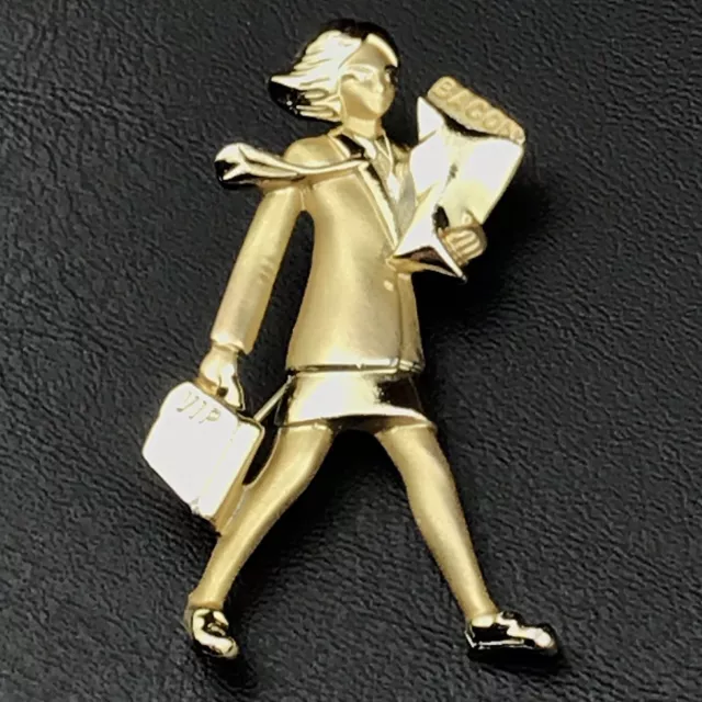 Bringing Home the Bacon SHE BOSS Working Mom AJC Brooch Gold Tone Business Woman