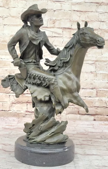 Bronco Buster Western Cowboy Horse Rodeo Rider Bronze Marble Statue Deco