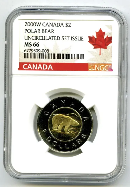 2000 W Canada $2 Polar Bear Ngc Ms66 Unc Toonie Two Dollar Maple Leaf Red Label