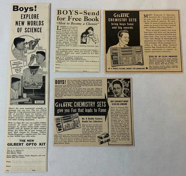 Lotto Di Quattro Gilbert Scienza Kit Ads ~1933-1945 - Opto Kit, Chimica Set
