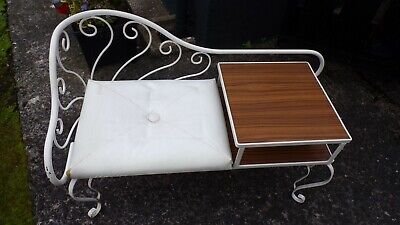 Vintage 1960's Wrought Iron Irish Handmade Telephone Table with Vinyl Seat 2