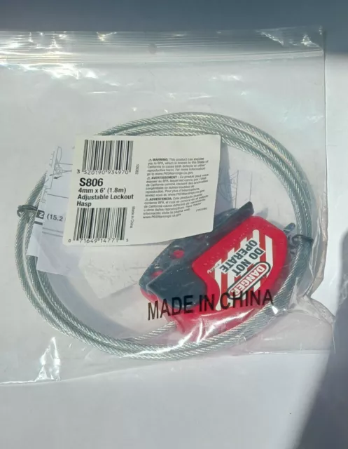 Master Lock S806 4 mm by 1.8 m (6 feet)  Adjustable Cable Lockout Hasp