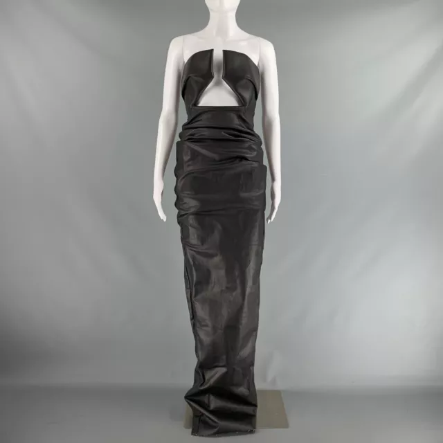 RICK OWENS SS22 FOGACHINE Size S Black Prong Leather Denim Lining Maxi Dress