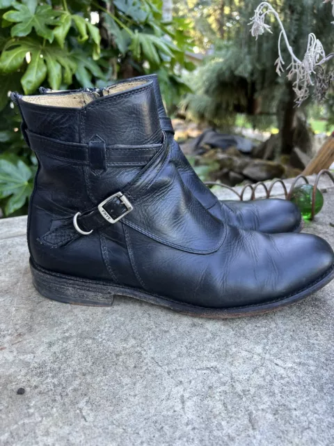 FRYE Jayden Cross Strap Moto Ankle Boots Strapy Black Leather Men's Size 9D