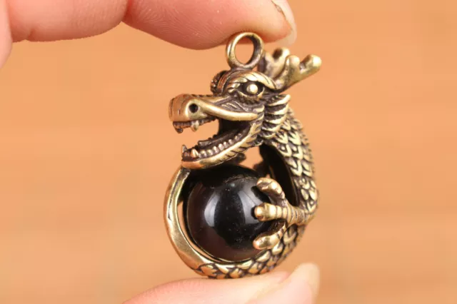 chinese bronze hand cast dragon statue collectable netsuke pendant