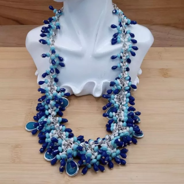 Talbots Peacock Shade of Blue Cluster Beaded Torsade Vintage Necklace