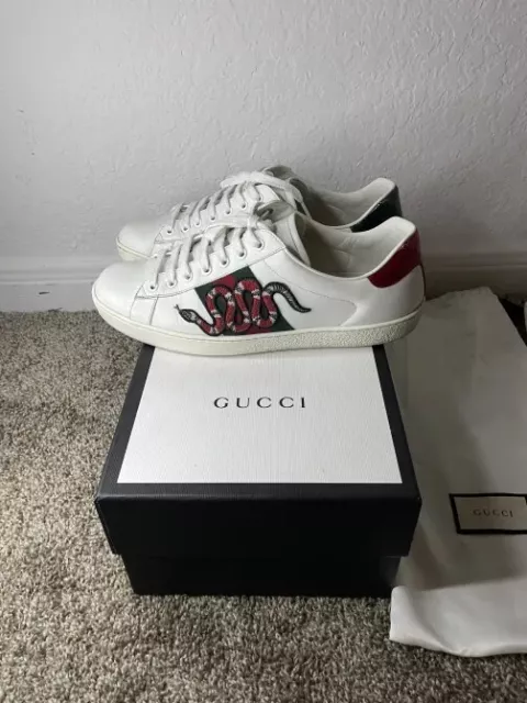 Gucci Ace Embroidered Snake Sneaker Mens Size 8 - Preowned with Box and Sleeve