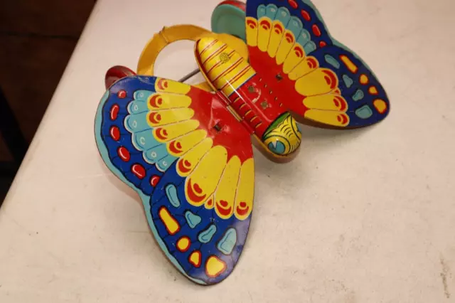 Vintage J. Chein and Co. Tin Litho Butterfly Toy , BROKE Handle Mount, No Handle