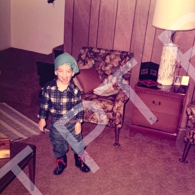 Little Boy WEARING CHONG COSTUME WITH MUSTACHE Halloween Vtg Photo 1970s