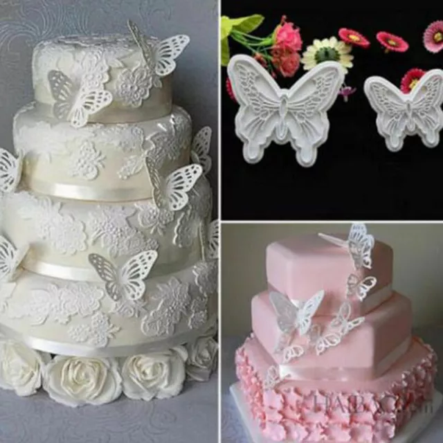 2x/Set Butterfly Cake Fondant Sugarcraft Mould Cookie Plunger Cutter Mold ToolE_