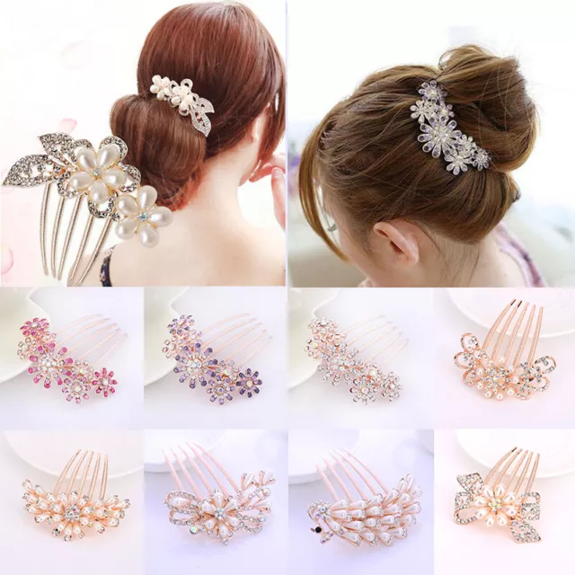 Bridesmaid Flower Diamante Pearls Bridal Clips Comb Wedding Hair Pins Crystal ~