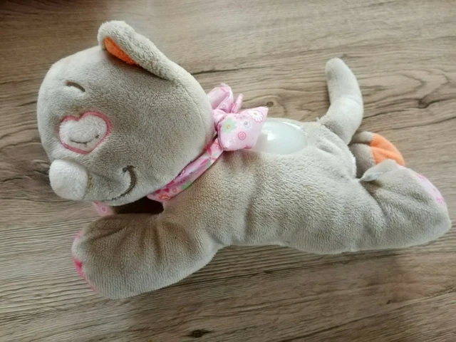 Doudou Chat Iris Babeth Crème Rose Orange Nœud veilleuse Noukies Noukie's