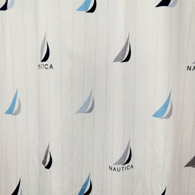 Nautica Sail Boat 70 x 70 Shower Curtain White Navy Blue Sky Blue Gray Nautical
