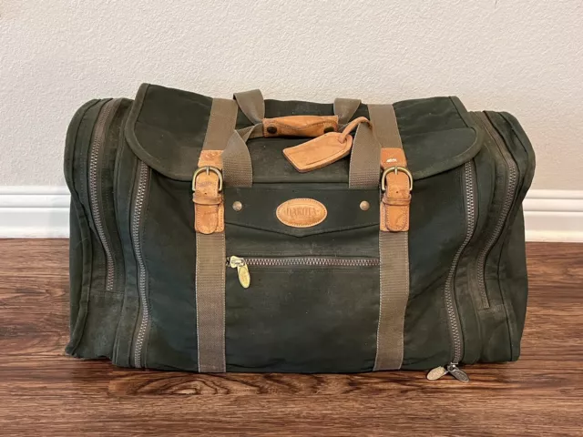 DAKOTA TUMI Duffel Bag Weekender Dark Green CarryOn Canvas Genuine Leather 24”