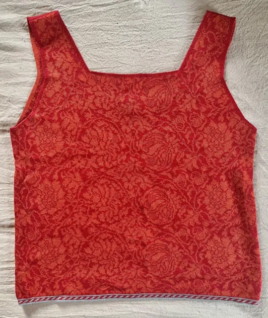 RedOrange Oleana Norway Womens Silk/Wool Knit Floral Cropped TankTop Intarsia XL
